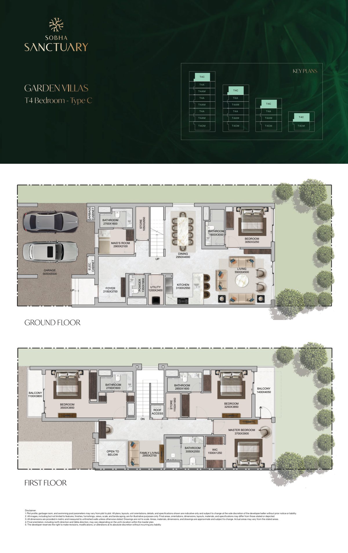 4-bedroom Garden Villa, type C, Floor plans